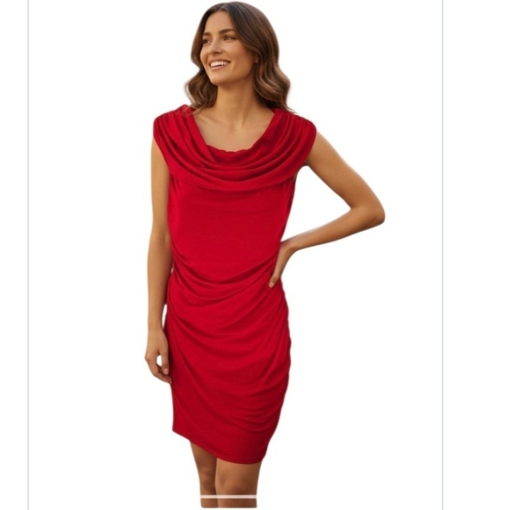 Spense Red Ruched Cowl Neck Sleeveless Cocktail Dress Petite 10